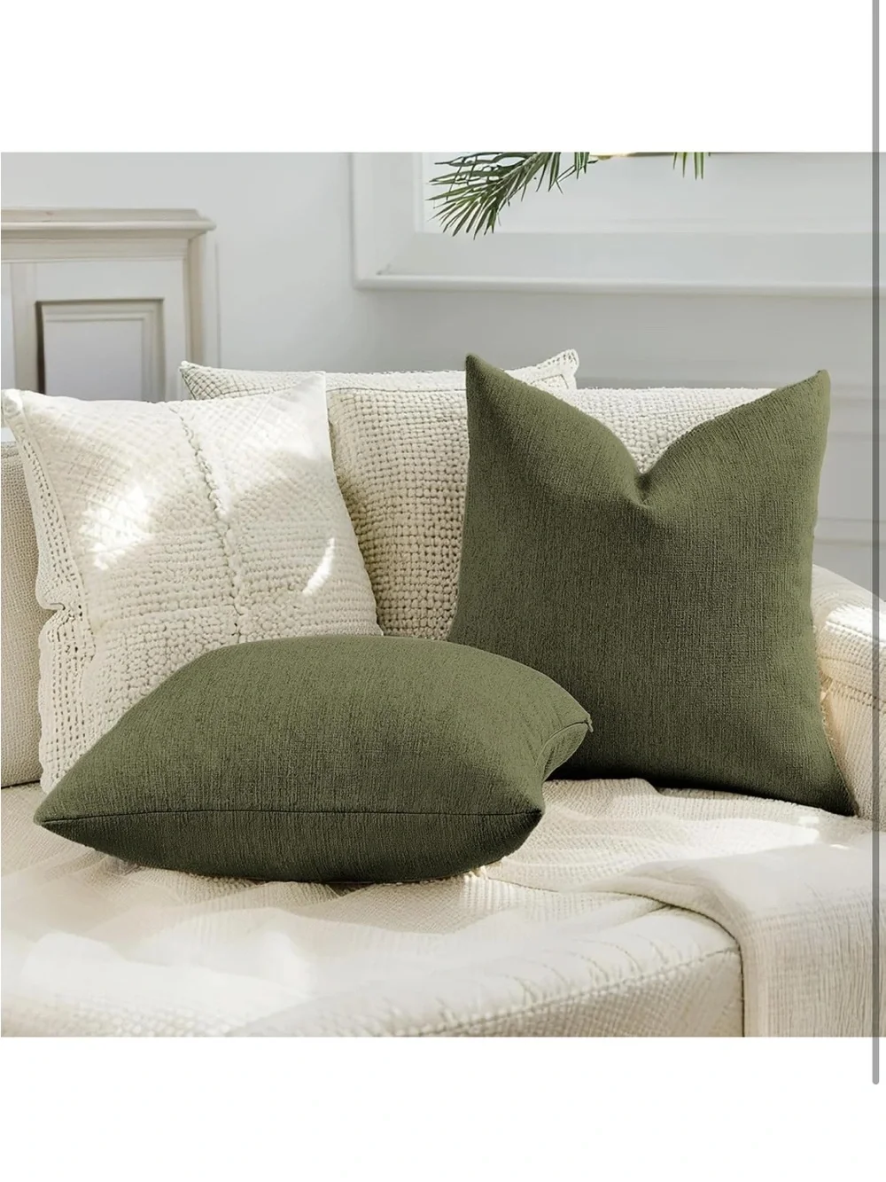 Pack of 2 Faux Linen Throw Pillow Covers 18x18 Inch, Moss Green new